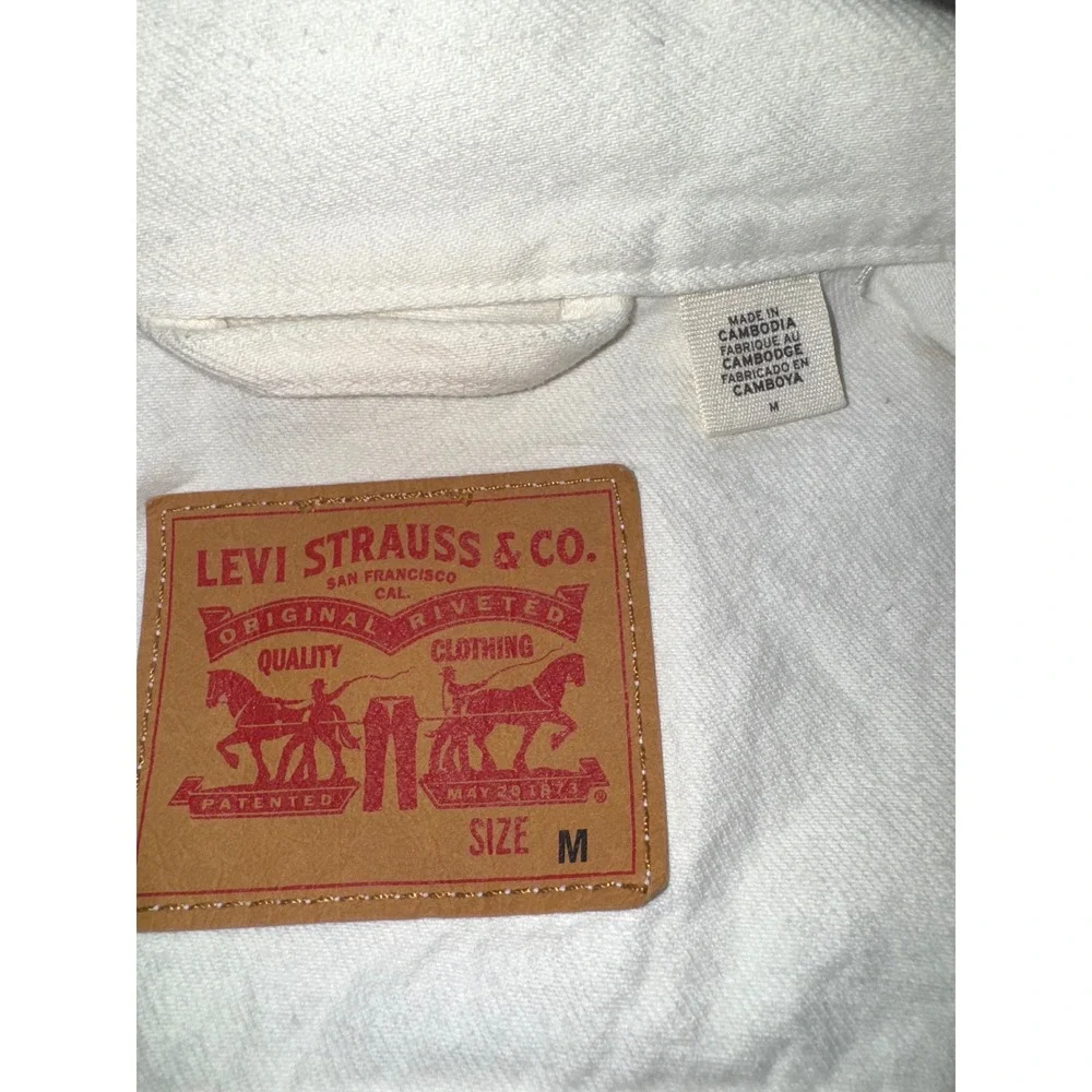 Levis Mens Trucker Jacket Cream Off White Denim Button Up Coat Size Medium - Picture 6 of 16